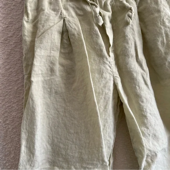 Zara Girls Linen Relaxed Elastic Waist Pleated Kids Pants Yellow Green Size 6 - Picture 5 of 9